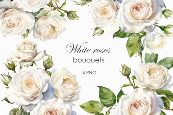 Download Watercolor White Roses Bouquets PNG - Watercolor Collection