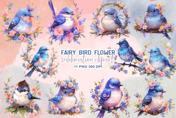 Download Fairy Bird Flower Watercolor Clipart - Watercolor Collection