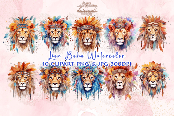Download Lion Boho Watercolor Clipart - Watercolor Collection