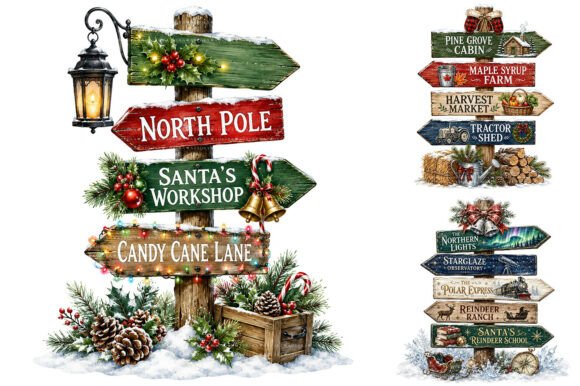 Download Watercolor Christmas Signpost PNG Bundle - Watercolor Collection