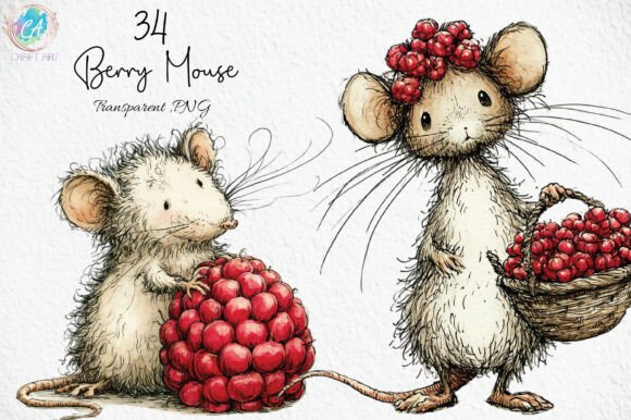 Download Cute Berry Mouse Watercolor PNG Clipart - Watercolor Collection