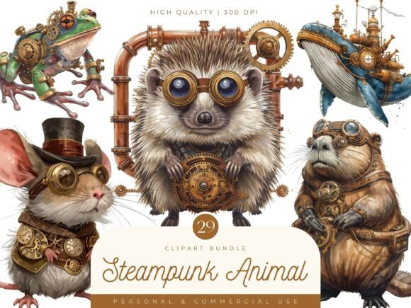 Download Watercolor Steampunk Animal Clipart - Watercolor Collection