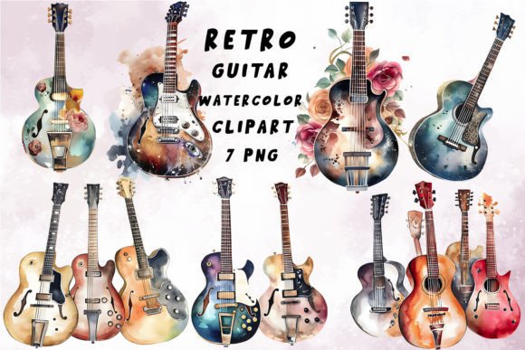 Download Retro Guitar Watercolor Clipart Png - Watercolor Collection