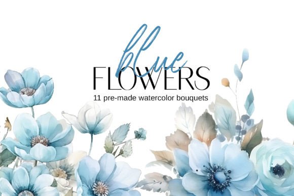 Download Watercolor Light Blue Bouquets Clipart - Watercolor Collection