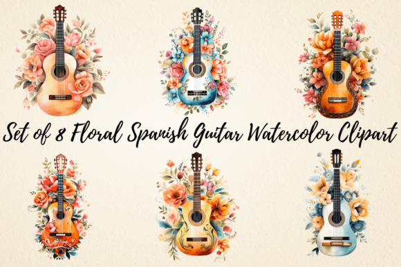 Download Floral Spanish Guitar Watercolor Clipart - Watercolor Collection