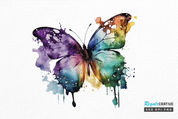 Download Watercolor Rainbow Butterflie Clipart - Watercolor Collection