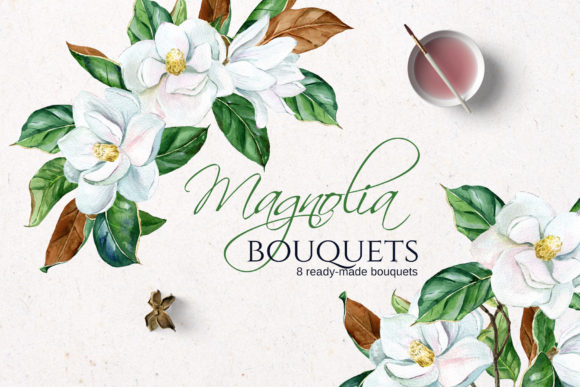 Download White Watercolor Magnolia Bouquets - Watercolor Collection