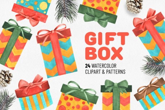Download Watercolor Gift Box Set. Holiday Décor C - Watercolor Collection