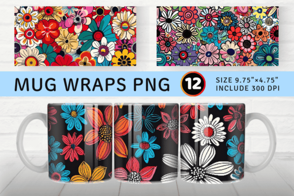 Download Whimsical Funky Flowers Mug Wrap Sublima - Funky flowers Collection
