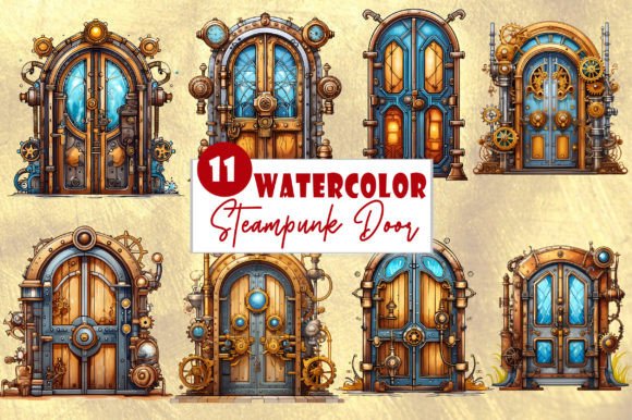 Download Steampunk Door Watercolor Clipart Bundle - Watercolor Collection