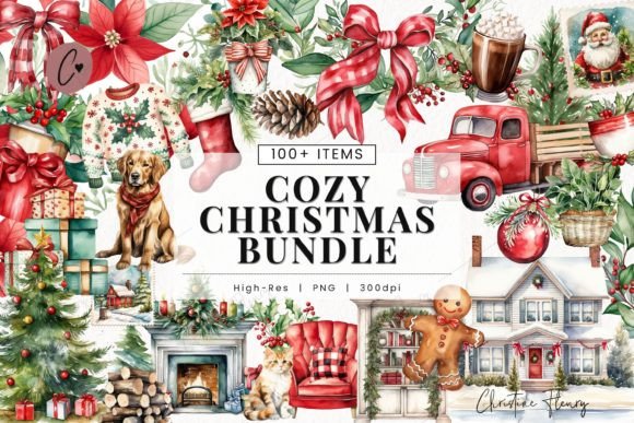 Download Huge Watercolor Cozy Christmas Bundle - Watercolor Collection