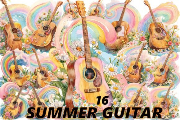 Download Watercolor Summer Guitar Clipart - Watercolor Collection