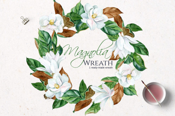 Download White Watercolor Magnolia Wreath - Watercolor Collection