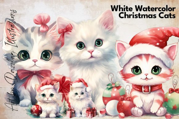 Download Christmas Cats: White Watercolor Cats - Watercolor Collection