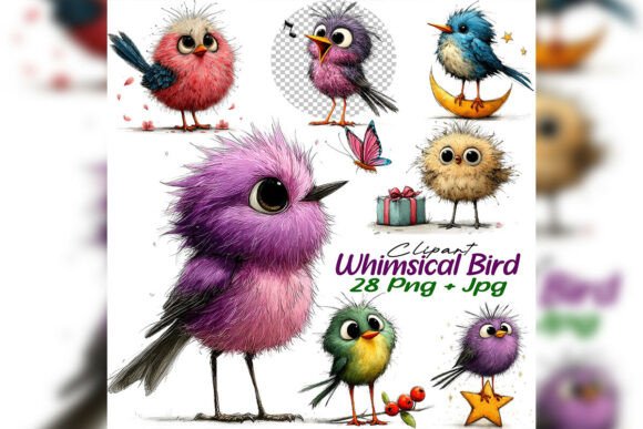 Download Whimsical Bird Clipart PNG Watercolor Se - Watercolor Collection