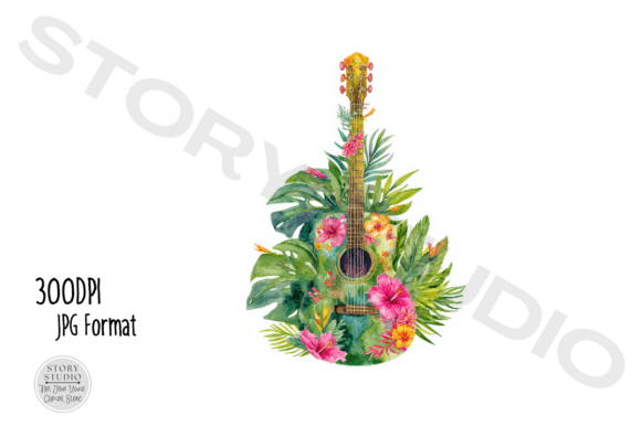 Download Watercolor Floral Guitar Clipart - Watercolor Collection